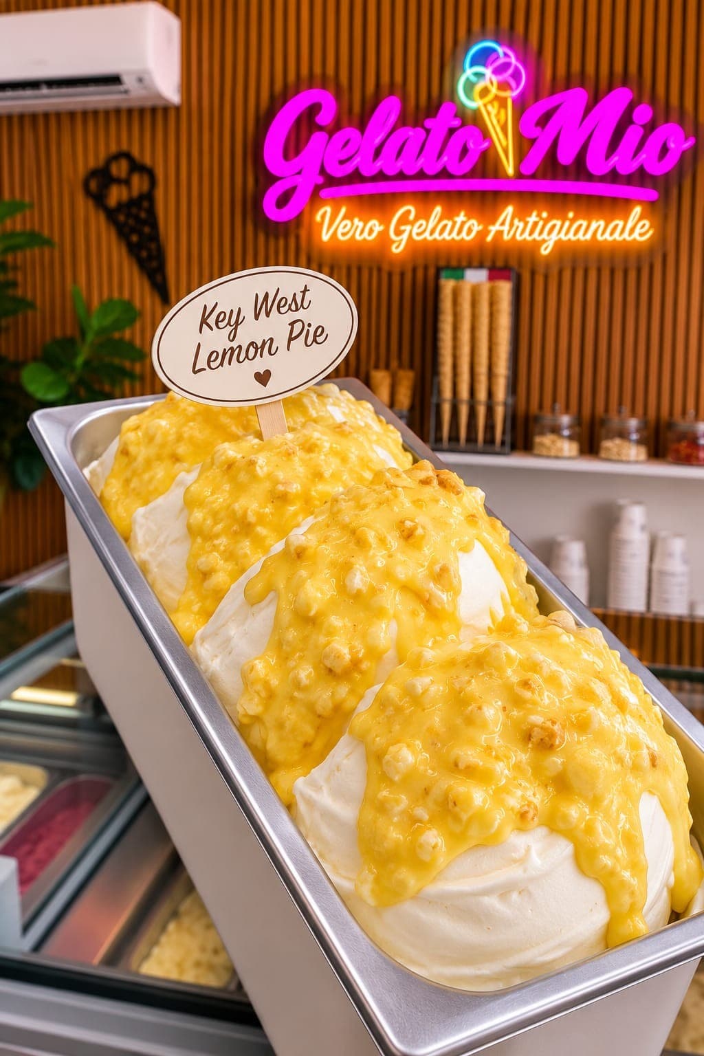 Bak Key West Lemon Pie-gelato met gele lemon curd en koekjeskruim