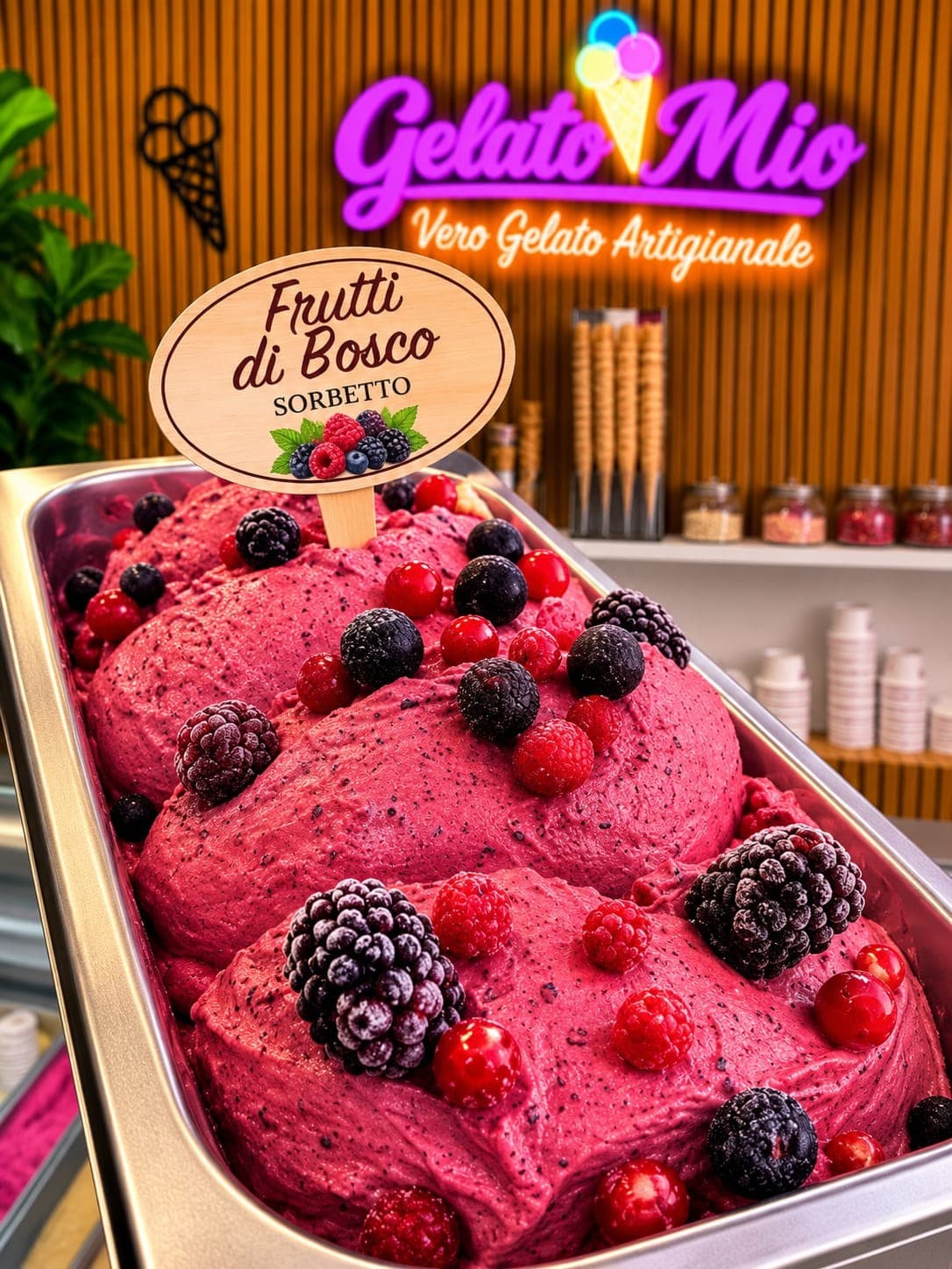 Bak paarsrode bosvruchtensorbet met bramen, frambozen en bessen