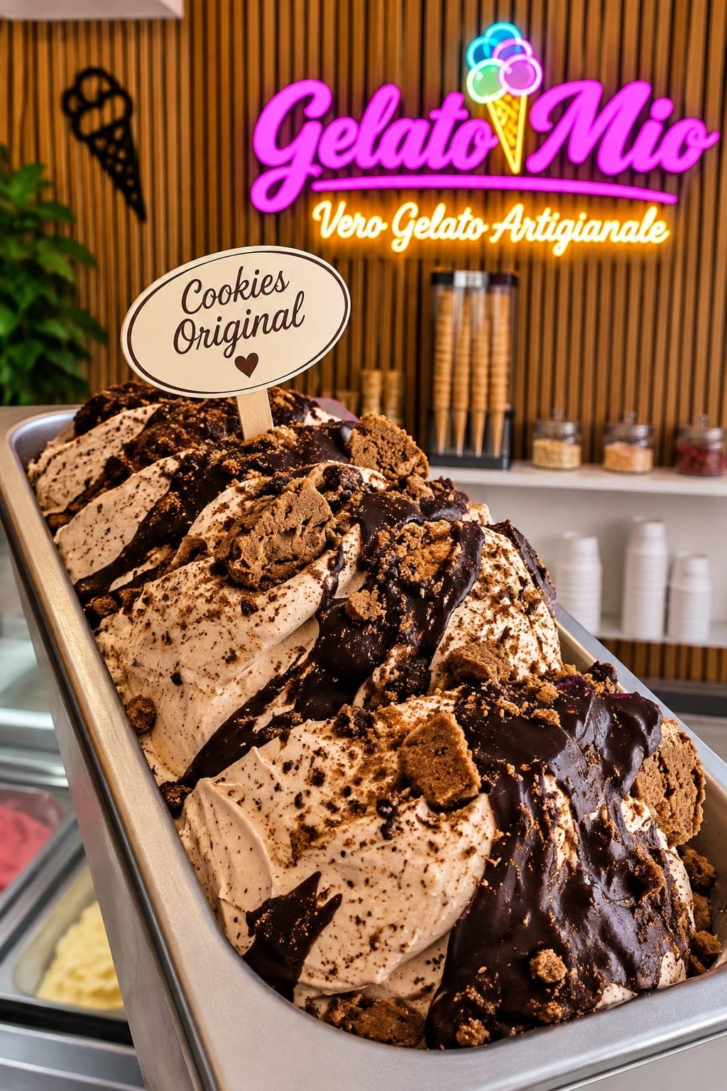 Bak Cookies Original-gelato met stukjes koek en pure chocoladesaus